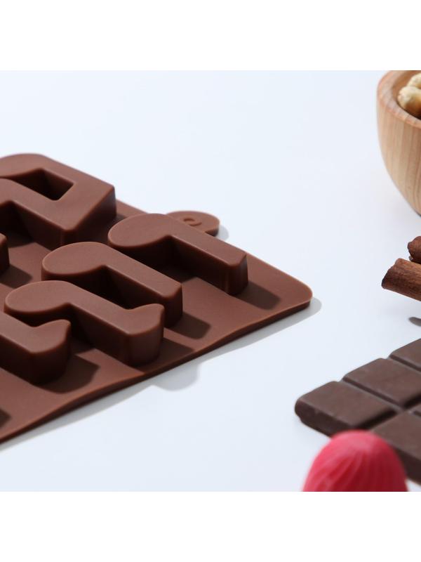 Форма для льда и кондитерских украшений Доляна «Ноты», 19,5×12×1 см, силикон, 15 ячеек, цвет шоколадный