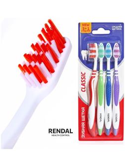 Зубная щётка Rendal Classic, средней жёсткости, 4 шт.