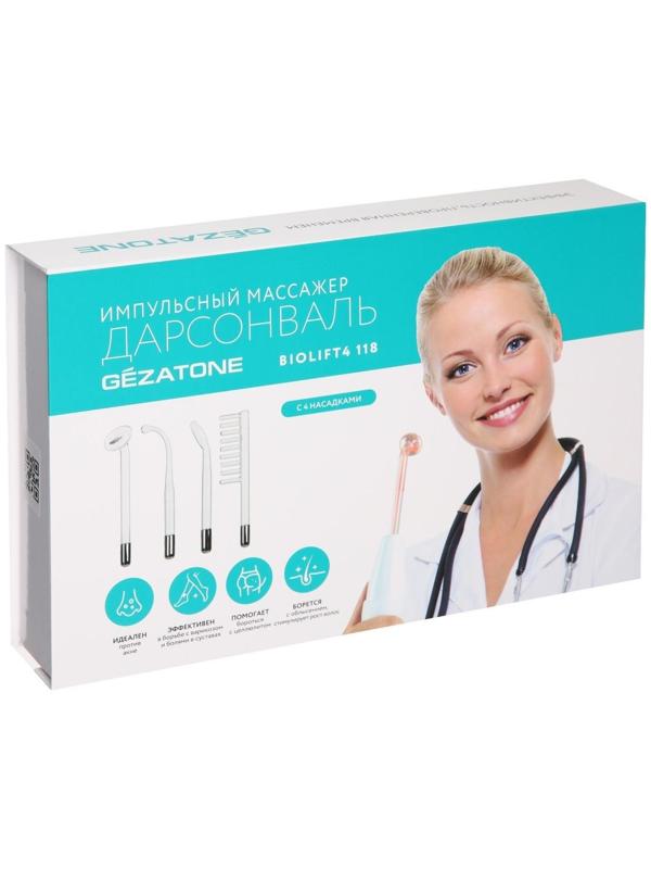 Дарсонваль Gezatone Biolift4 118, 4 насадки, для лица, тела и волос, белый