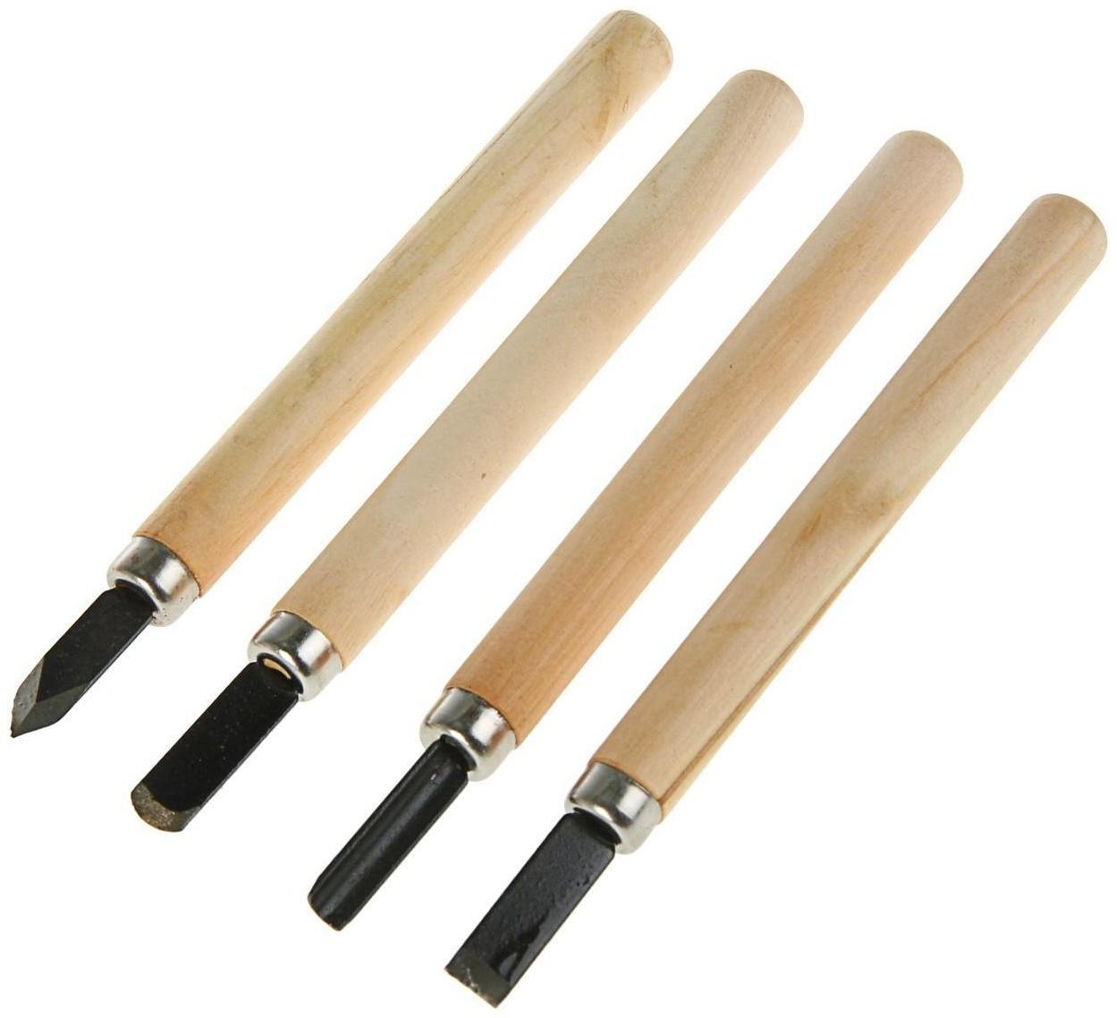 Набор резцов по дереву ЛОМ, деревянная рукоятка, 4 шт.