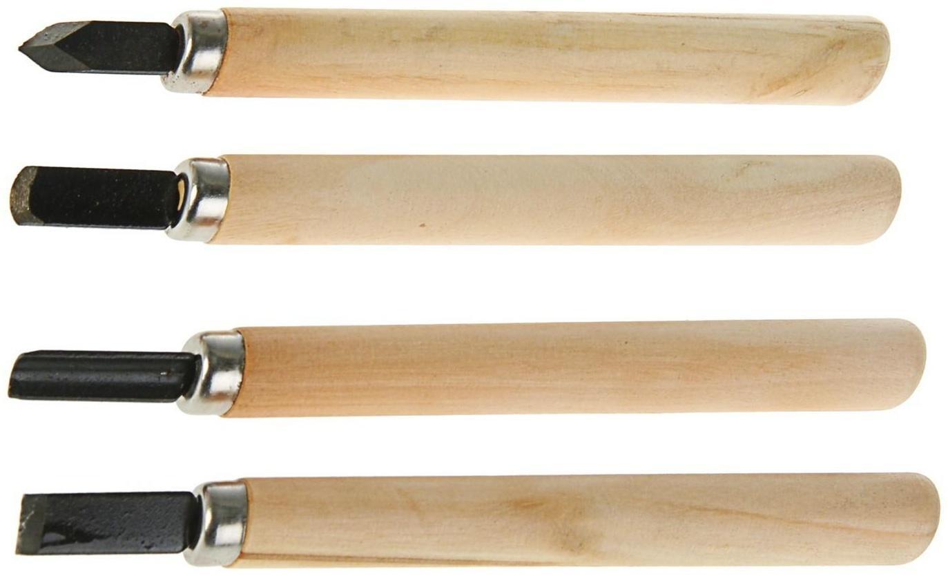 Набор резцов по дереву ЛОМ, деревянная рукоятка, 4 шт.