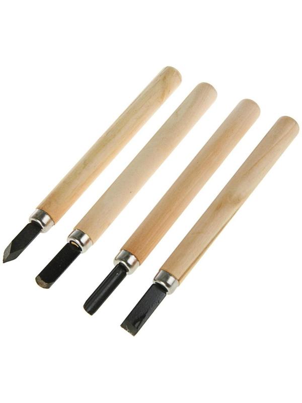 Набор резцов по дереву ЛОМ, деревянная рукоятка, 4 шт.