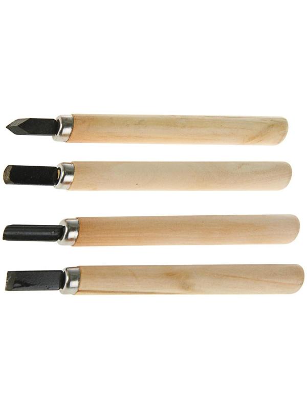 Набор резцов по дереву ЛОМ, деревянная рукоятка, 4 шт.
