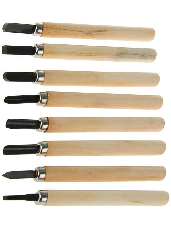 Набор резцов по дереву ЛОМ, деревянная рукоятка, 8 шт.
