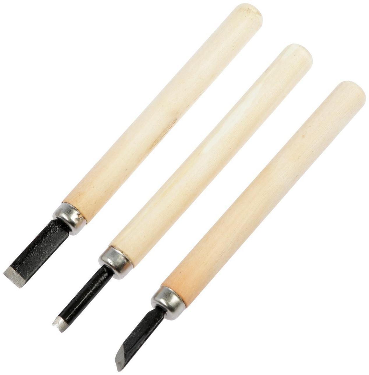 Набор резцов по дереву ТУНДРА, деревянная рукоятка, 3 шт.