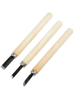 Набор резцов по дереву ТУНДРА, деревянная рукоятка, 3 шт.