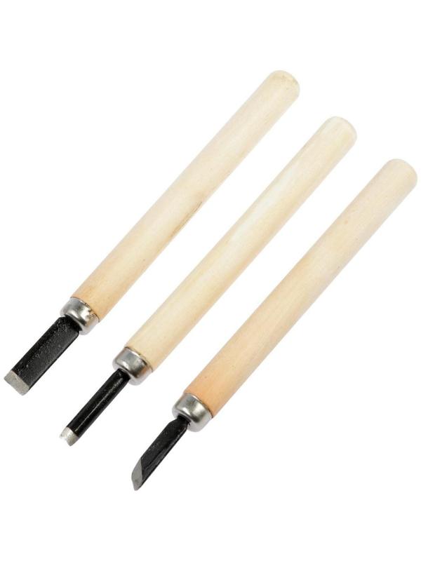 Набор резцов по дереву ТУНДРА, деревянная рукоятка, 3 шт.