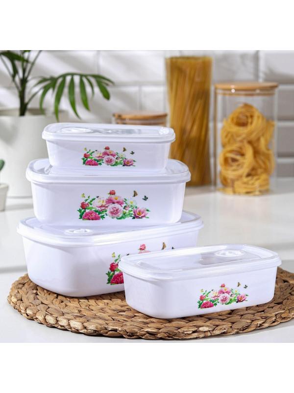 Набор ланч-боксов пластиковых «Розы», 4 шт: 400 мл, 650 мл, 1 л, 1,5 л