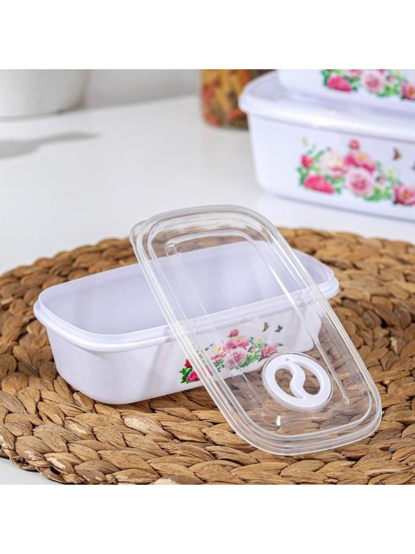 Набор ланч-боксов пластиковых «Розы», 4 шт: 400 мл, 650 мл, 1 л, 1,5 л