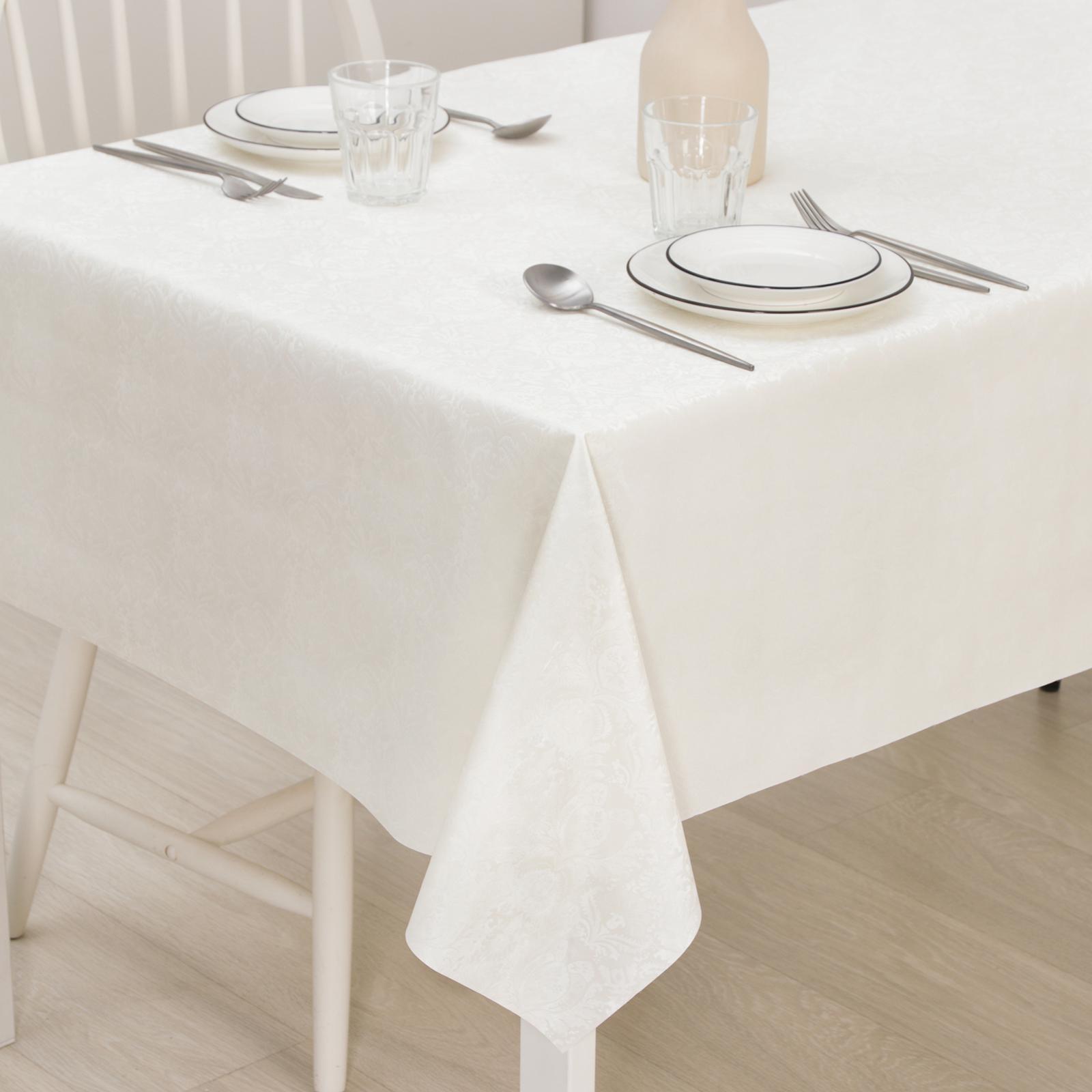 Клеёнка столовая на тканой основе с тиснением «Вензеля», 1,35×20 м, 330 (+/- 80) г/ кв.м, цвет белый