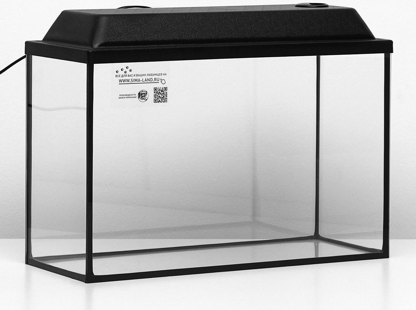 Аквариум Атолл, прямоугольный с крышкой, 40 литров, 55 х 21 х 35/40 см, чёрный