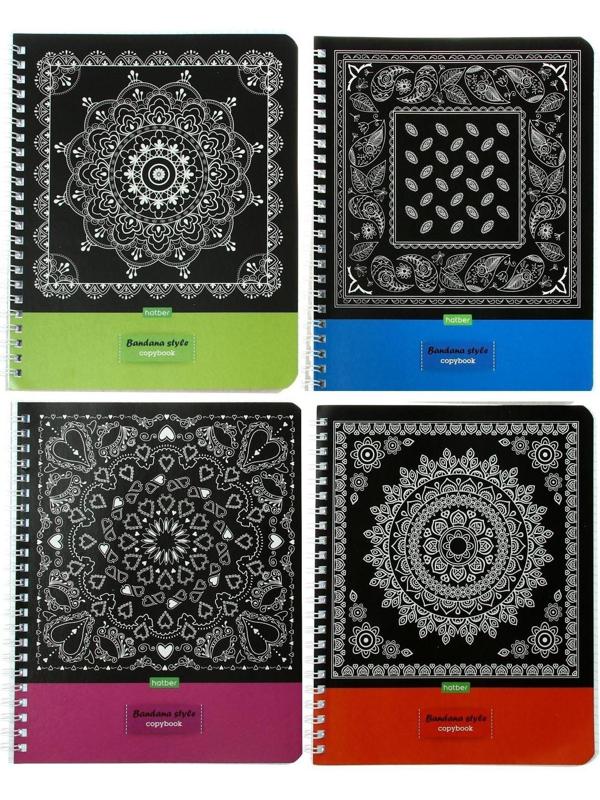 Тетрадь 80 листов клетка на гребне Bandana style, картонная обложка, 4 вида МИКС