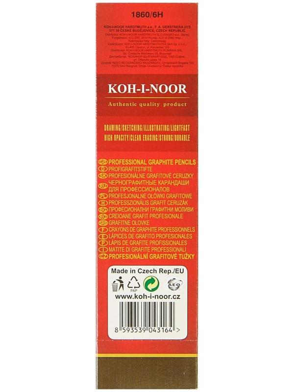 Карандаш чернографитный Koh-I-Noor 1860 6H Gold Star, профессиональный