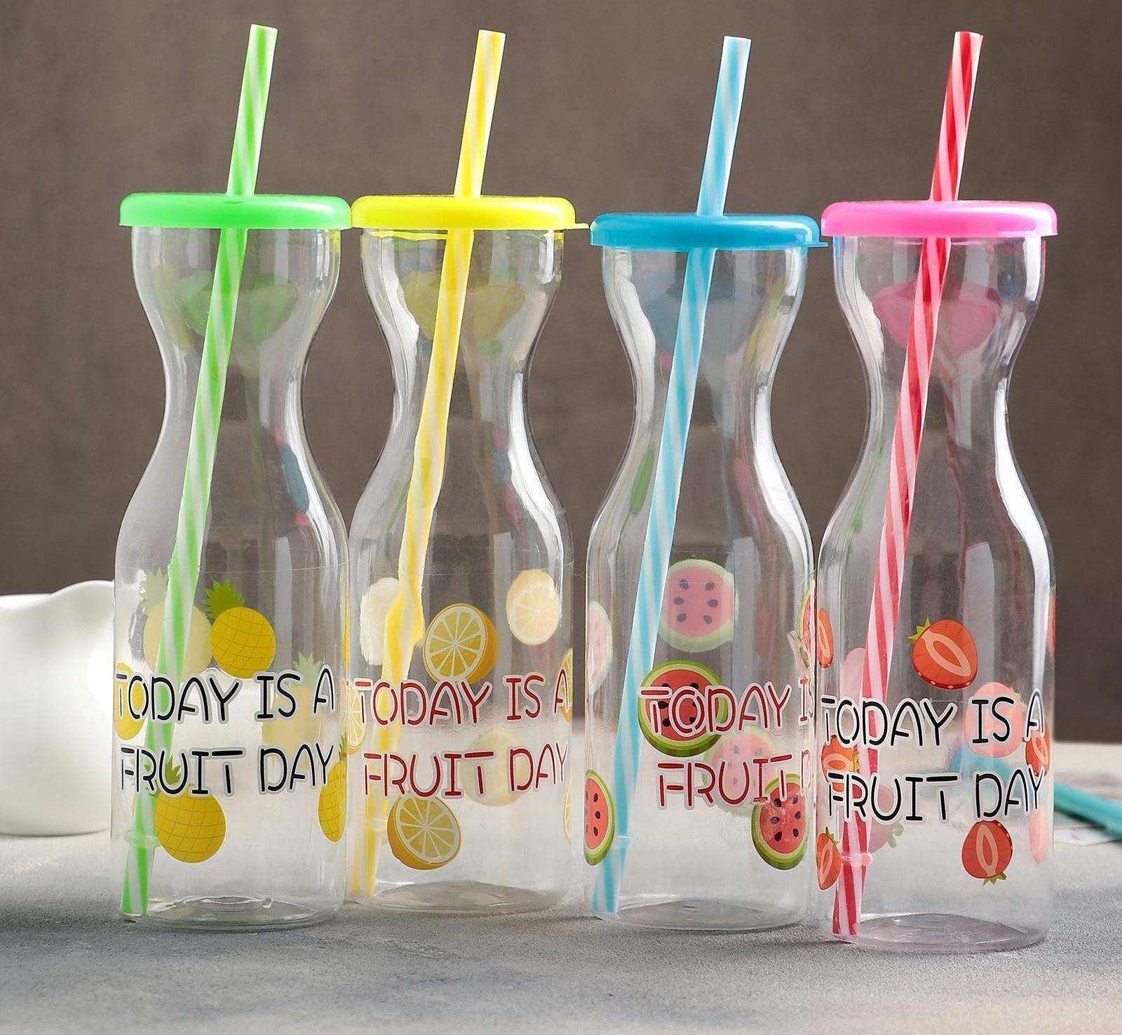 Бутылка «Цитрусовый бум», 450 мл, с трубочкой, цвет МИКС