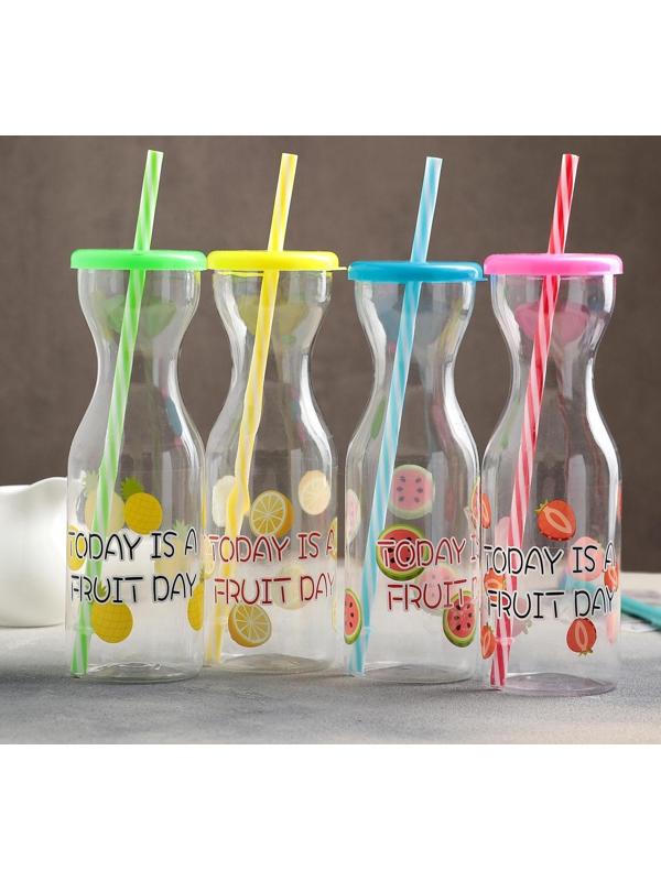 Бутылка «Цитрусовый бум», 450 мл, с трубочкой, цвет МИКС