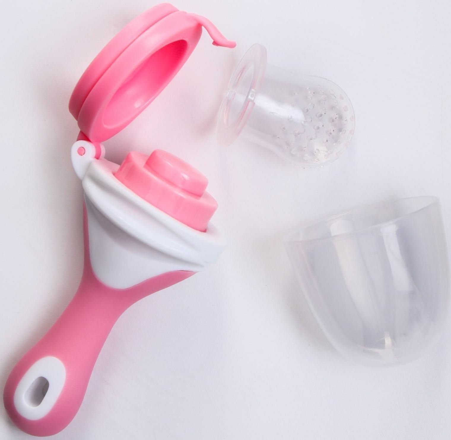 Ниблер для прикорма, с силиконовой сеточкой, цвет розовый/белый