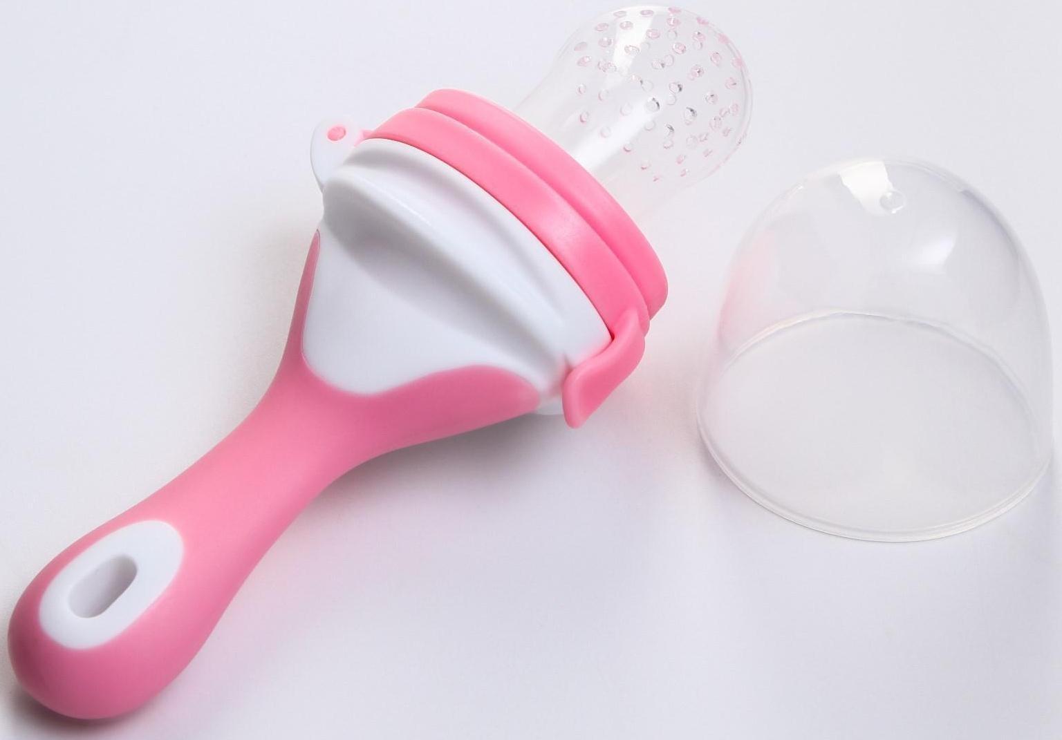 Ниблер для прикорма, с силиконовой сеточкой, цвет розовый/белый