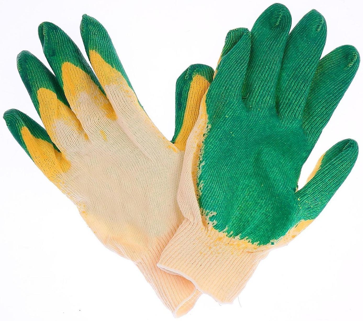 Перчатки, х/б, вязка 13 класс, размер 9, двойной латексный облив, зелёные