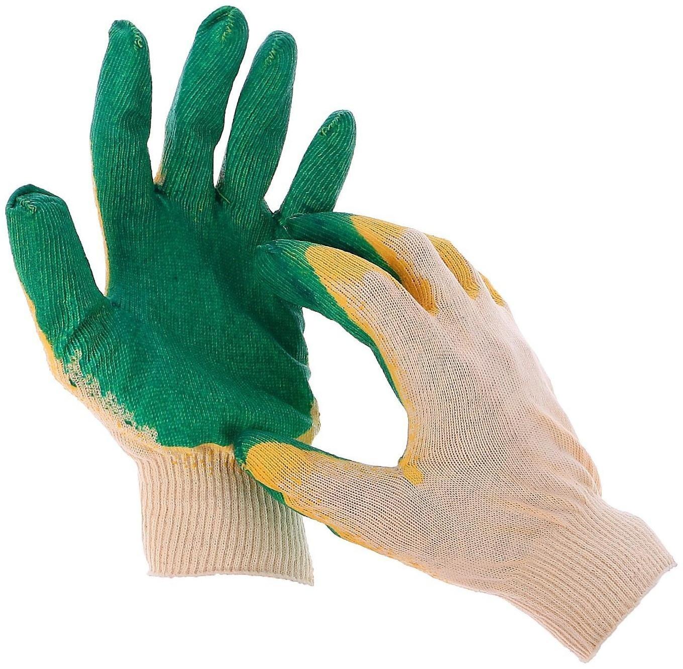Перчатки, х/б, вязка 13 класс, размер 9, двойной латексный облив, зелёные