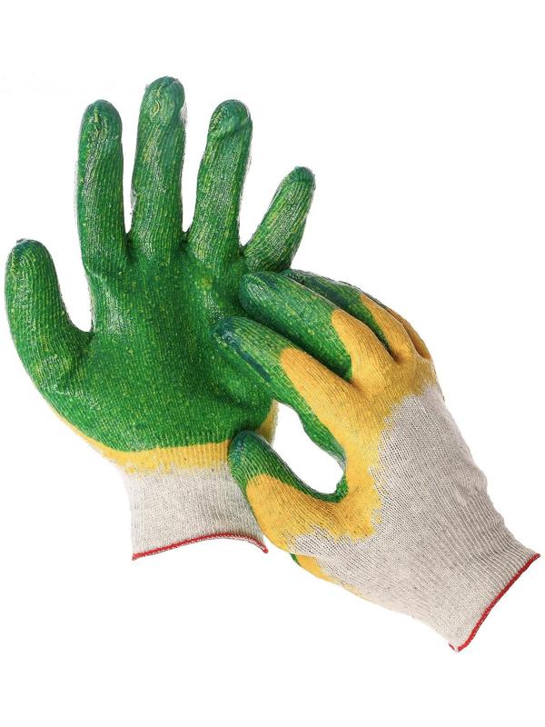 Перчатки, х/б, вязка 13 класс, размер 9, двойной латексный облив, зелёные