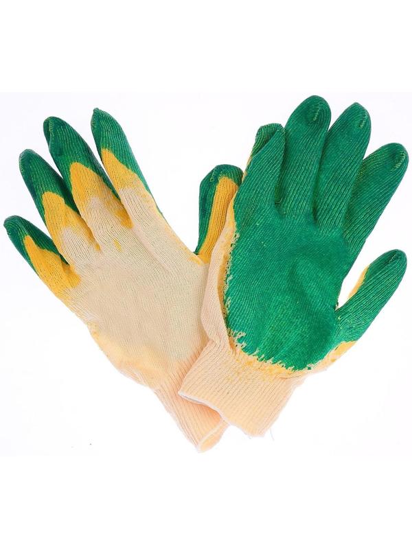 Перчатки, х/б, вязка 13 класс, размер 9, двойной латексный облив, зелёные
