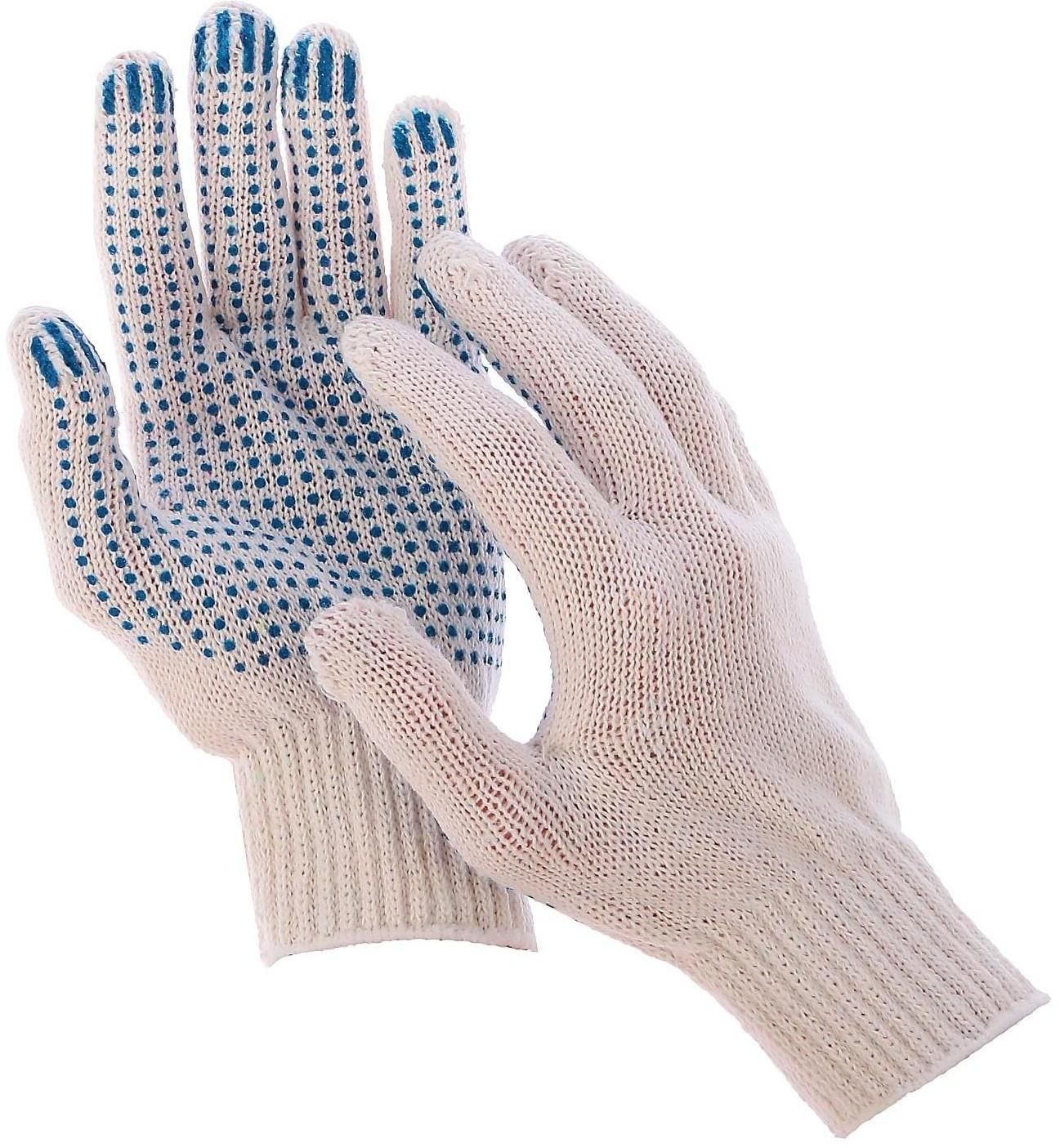 Перчатки, х/б, вязка 7 класс, 3 нити, размер 9, с ПВХ точками, белые