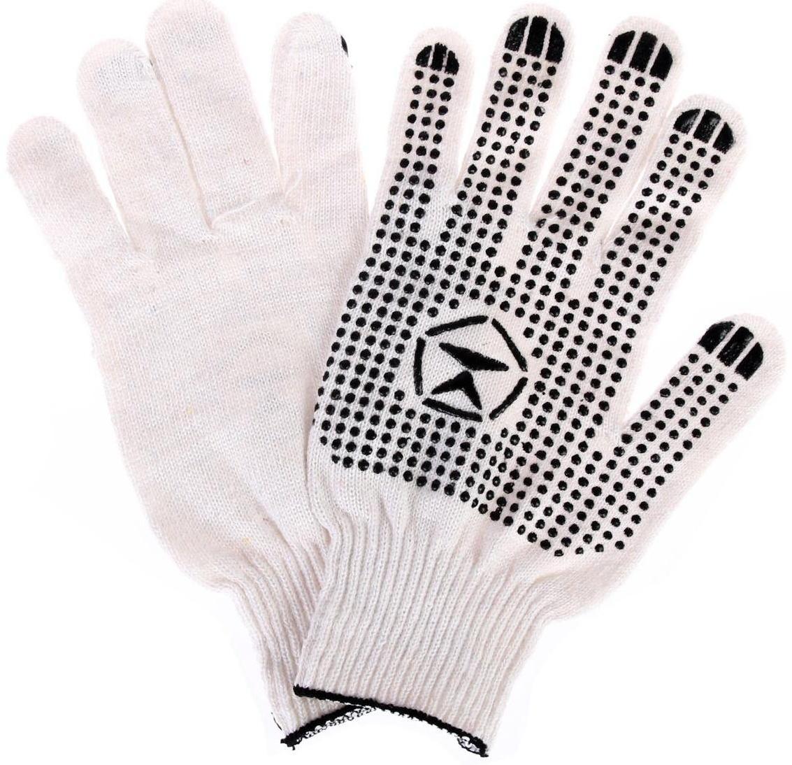 Перчатки, х/б, вязка 7 класс, 6 нитей, размер 9, с ПВХ точками, белые