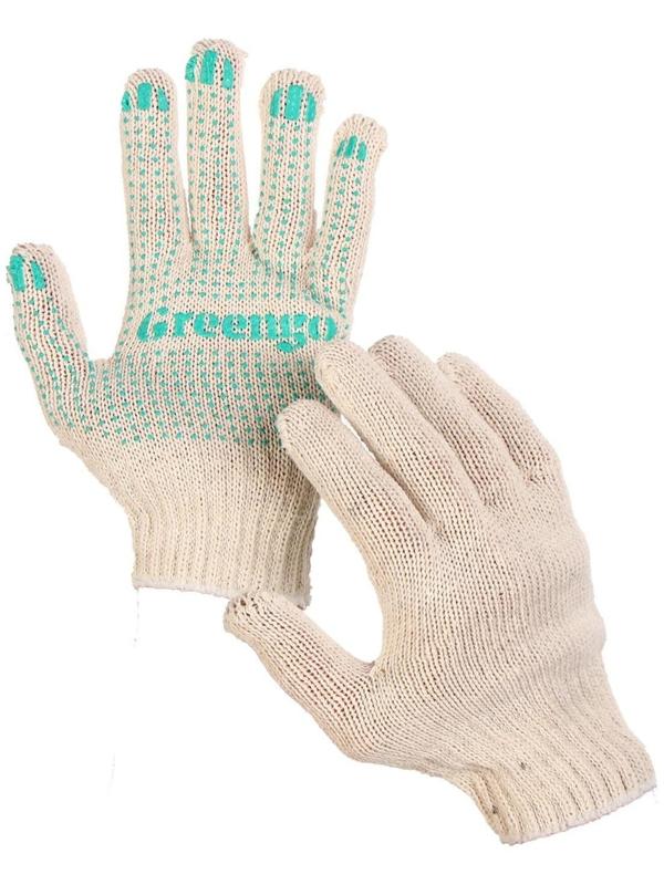 Перчатки, х/б, вязка 7 класс, 6 нитей, размер 9, с ПВХ точками, белые