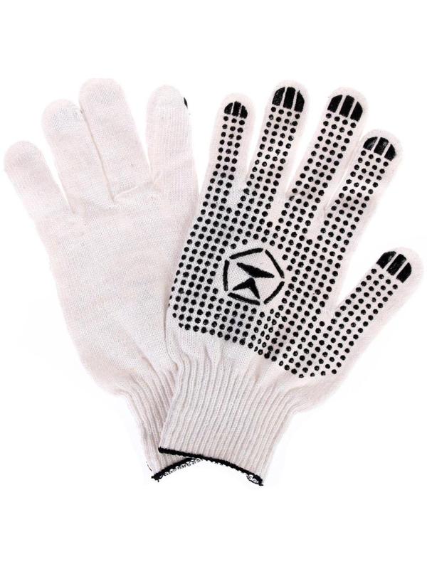 Перчатки, х/б, вязка 7 класс, 6 нитей, размер 9, с ПВХ точками, белые