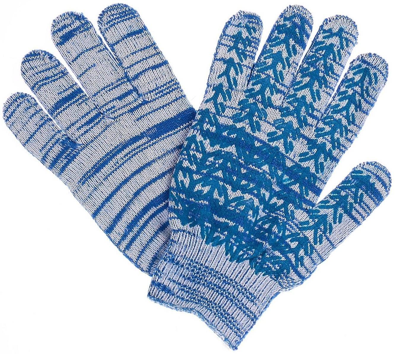 Перчатки, х/б, вязка 10 класс, 5 нитей, размер 10, с ПВХ протектором, синие, «Ёлочка»