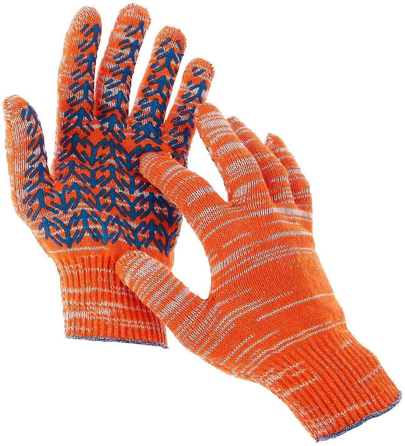 Перчатки, х/б, вязка 10 класс, 5 нитей, размер 10, с ПВХ протектором, оранжевые, «Ёлочка»
