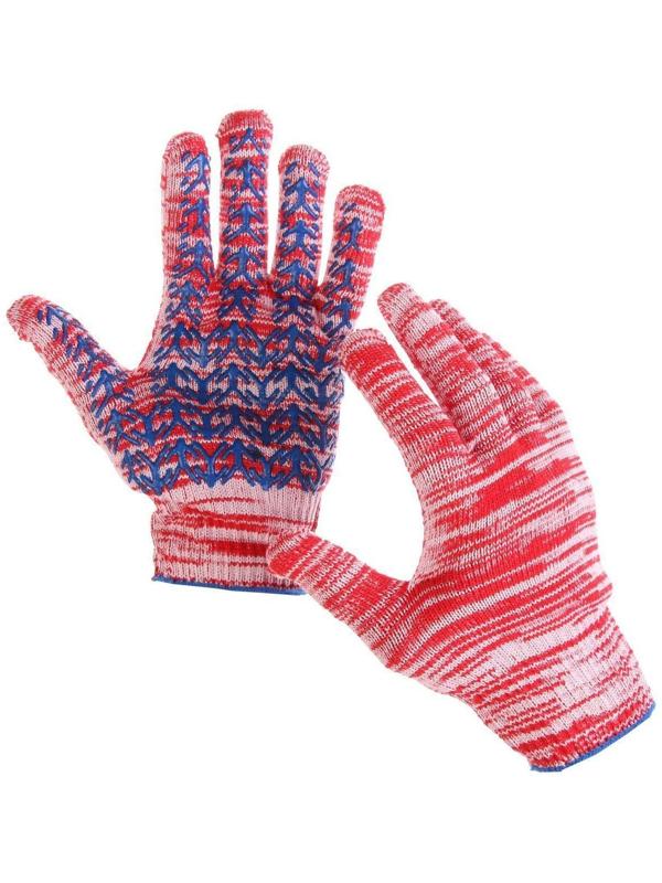 Перчатки, х/б, вязка 10 класс, 5 нитей, размер 10, с ПВХ протектором, оранжевые, «Ёлочка»