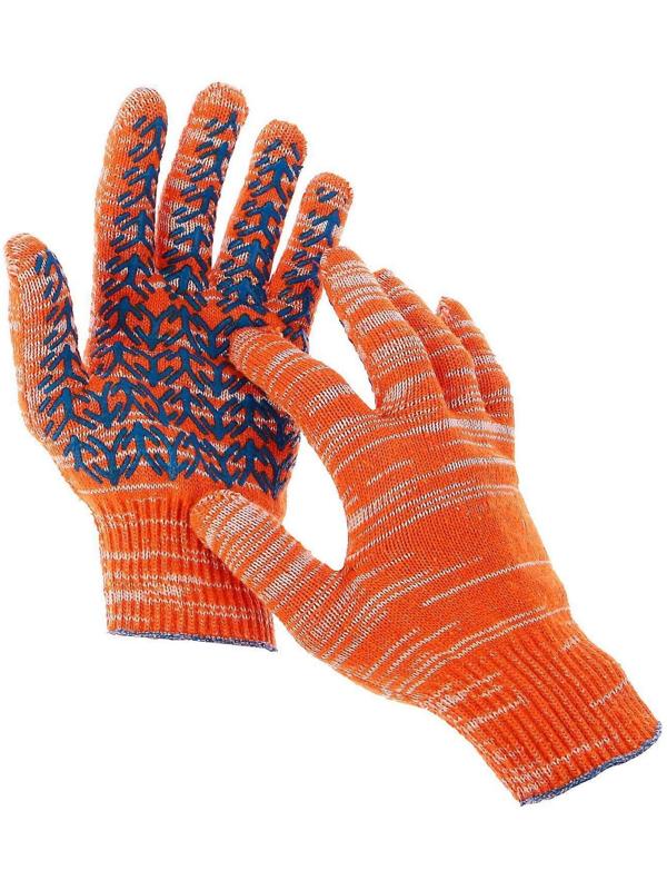 Перчатки, х/б, вязка 10 класс, 5 нитей, размер 10, с ПВХ протектором, оранжевые, «Ёлочка»