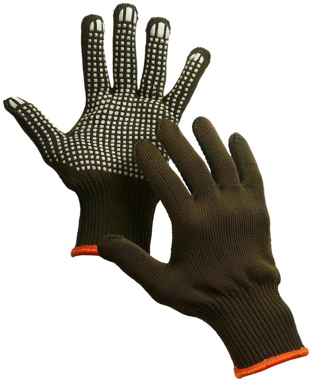 Перчатки, х/б, вязка 7 класс, 5 нитей, 3-слойные, размер 10, с ПВХ протектором, зелёные, «Олива»