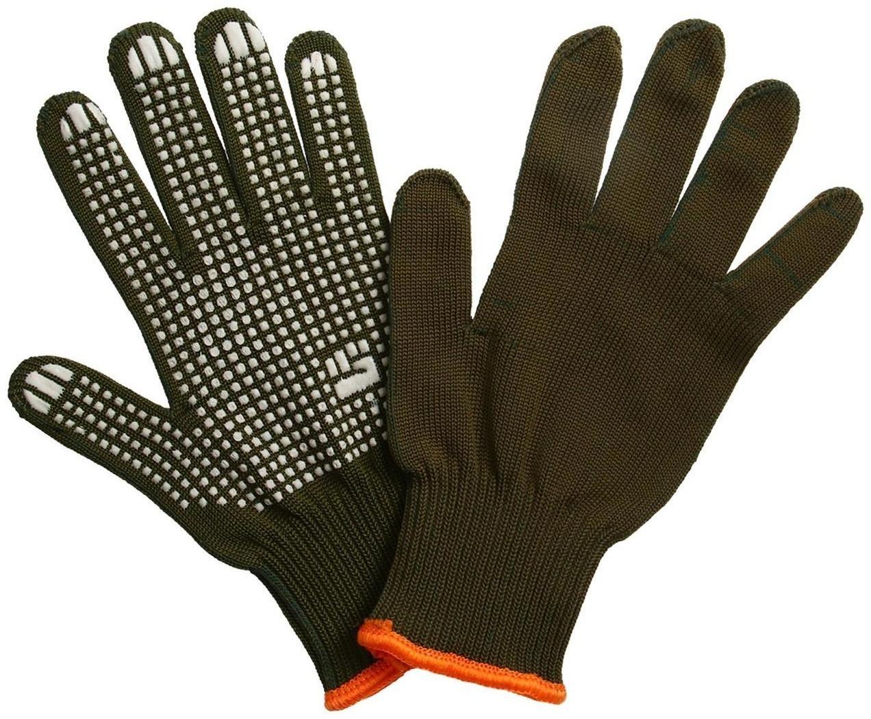 Перчатки, х/б, вязка 7 класс, 5 нитей, 3-слойные, размер 10, с ПВХ протектором, зелёные, «Олива»