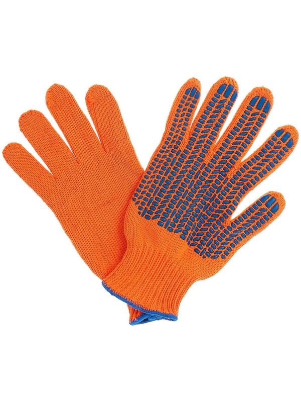 Перчатки, х/б, вязка 7 класс, 5 нитей, 3-слойные, размер 10, с ПВХ протектором, оранжевые