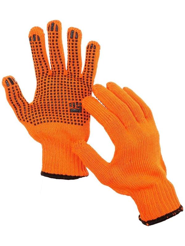 Перчатки, х/б, вязка 7 класс, 5 нитей, 3-слойные, размер 10, с ПВХ протектором, оранжевые