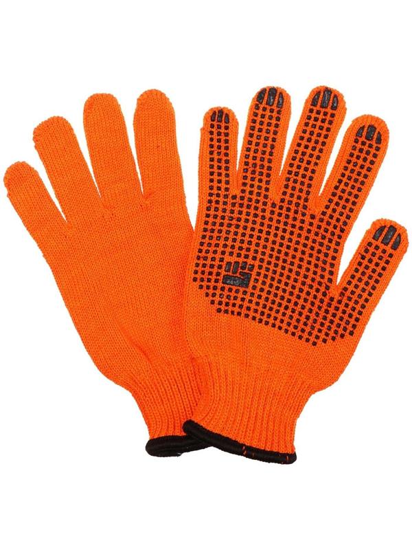 Перчатки, х/б, вязка 7 класс, 5 нитей, 3-слойные, размер 10, с ПВХ протектором, оранжевые