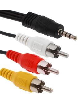 Кабель-переходник аудио/видео LuazON CAB-2, Jack 3.5 (m) - 3xRCA (m), 1.5 м, чёрный