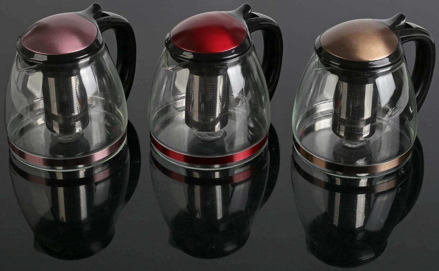 Чайник стеклянный заварочный «Глянец», 1,5 л, с металлическим ситом, цвет МИКС