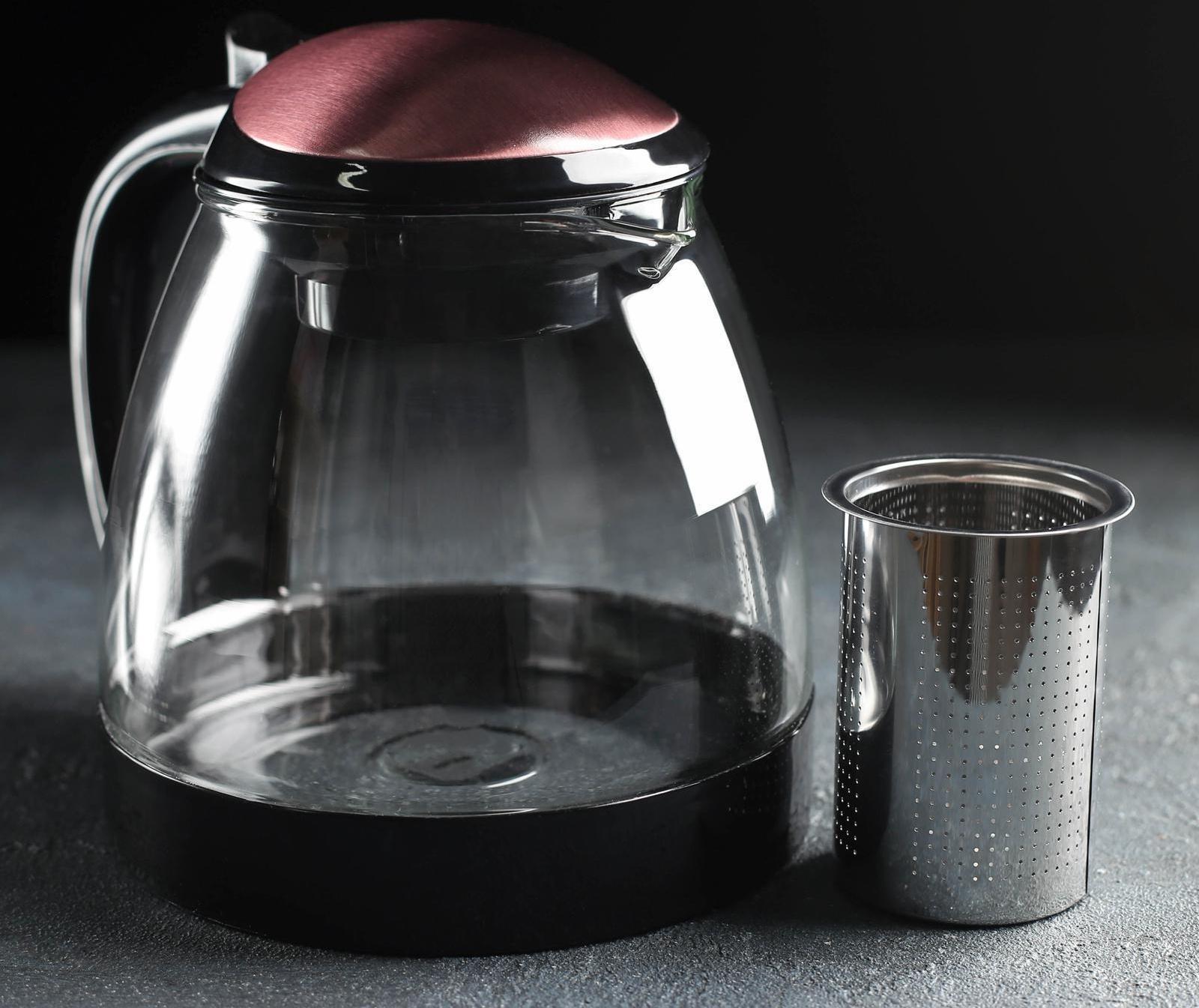 Чайник стеклянный заварочный «Глянец», 1,5 л, с металлическим ситом, цвет МИКС