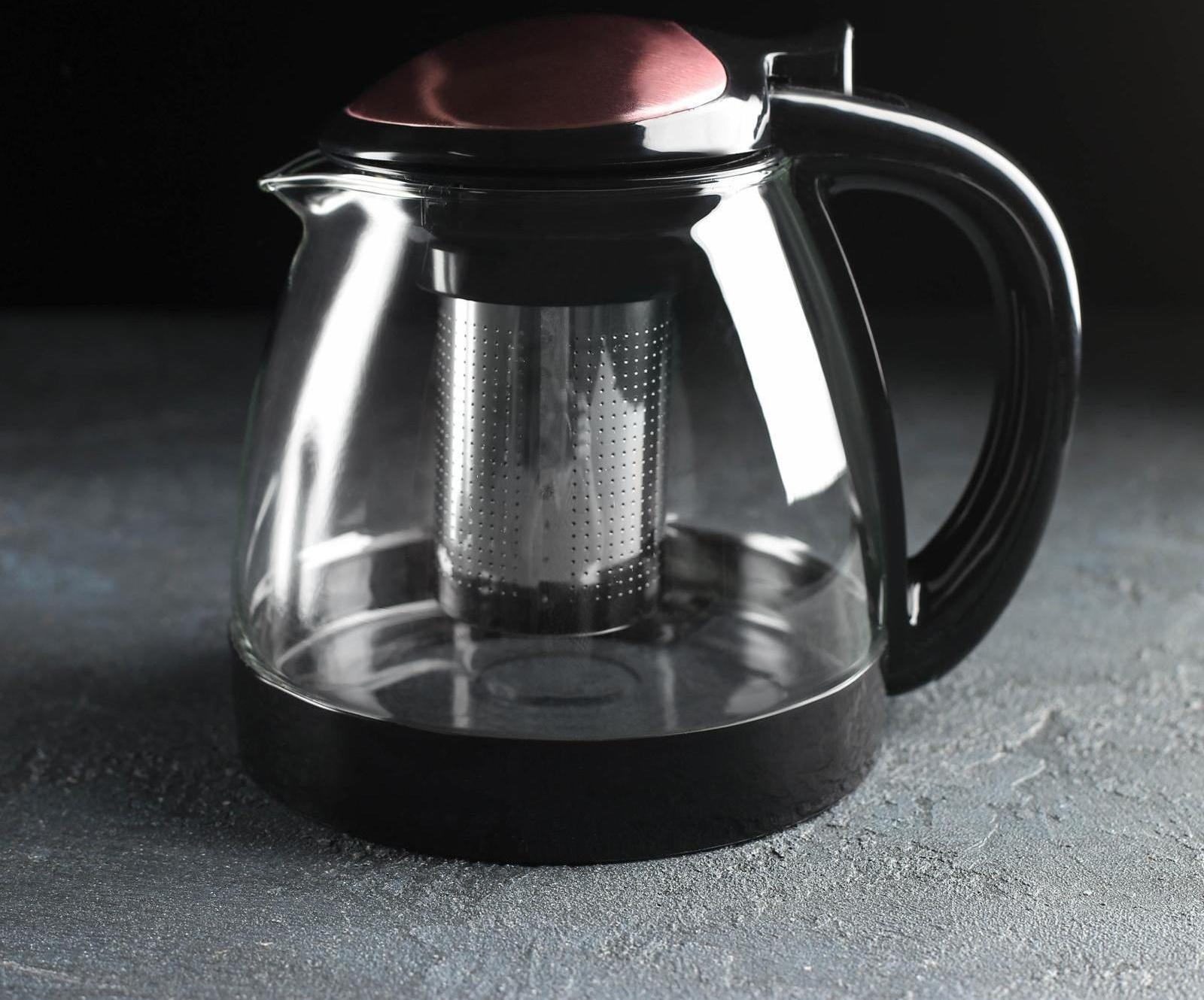 Чайник стеклянный заварочный «Глянец», 1,5 л, с металлическим ситом, цвет МИКС