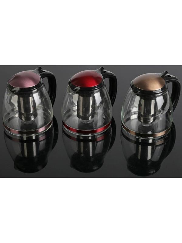 Чайник стеклянный заварочный «Глянец», 1,5 л, с металлическим ситом, цвет МИКС