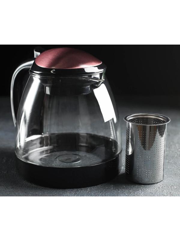 Чайник стеклянный заварочный «Глянец», 1,5 л, с металлическим ситом, цвет МИКС