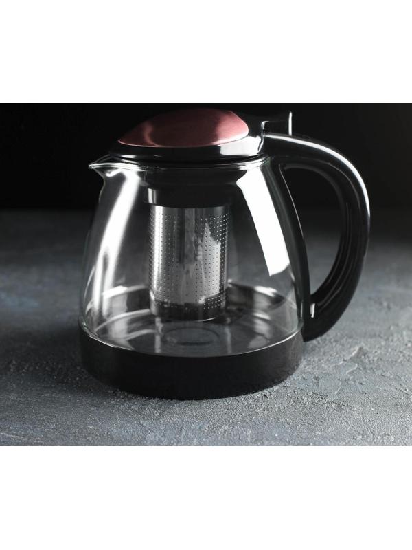 Чайник стеклянный заварочный «Глянец», 1,5 л, с металлическим ситом, цвет МИКС