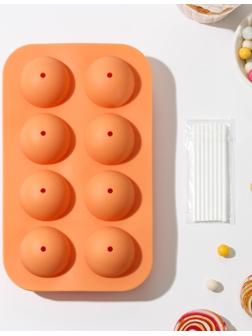 Форма для леденцов «Чупик», 19,5×11,7×3,5 см, 8 ячеек (d=3,9 см), 2 части, с палочками, цвет МИКС