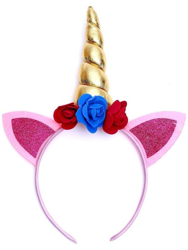 Карнавальный ободок «Единорог», с цветочками, цвет сиреневый