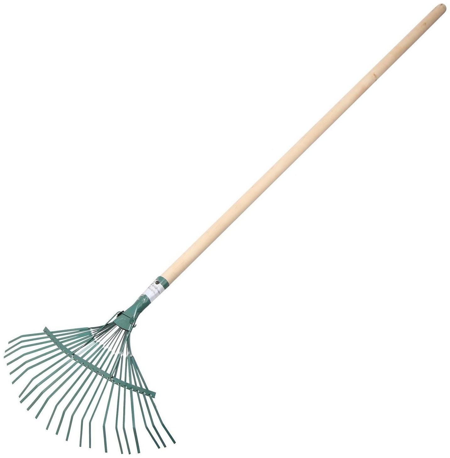 Грабли веерные, пластинчатые, 22 зубца, металл, деревянный черенок, 1 сорт