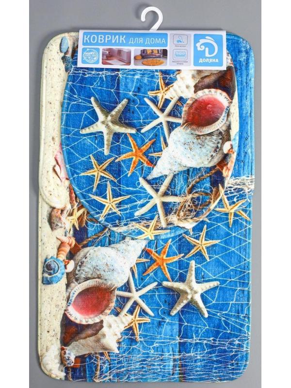 Набор ковриков для ванной и туалета Доляна «Ракушки», 3 шт: 37×45, 37×45, 45×75 см., 2987444