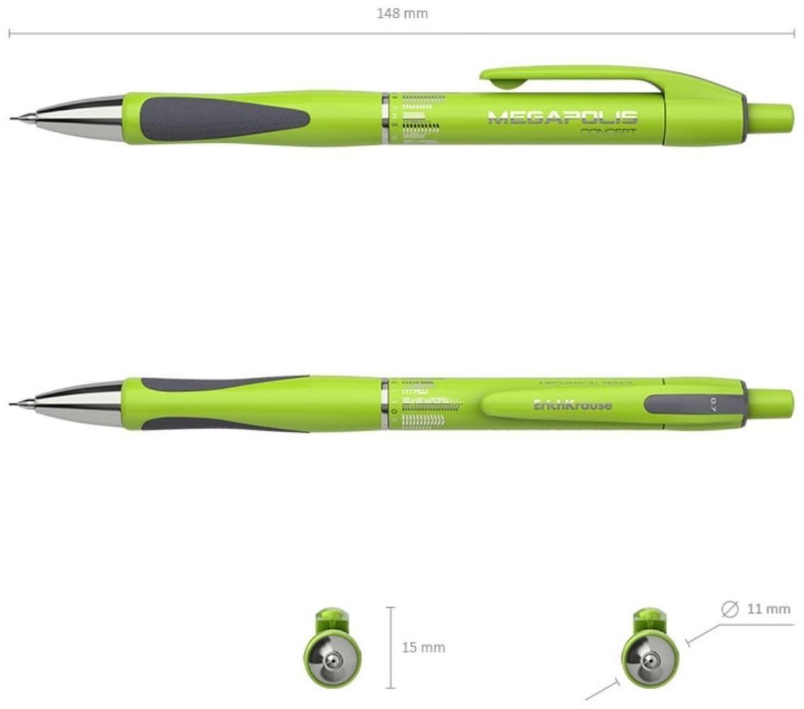 Карандаш механический НВ, 0.7 мм, ErichKrause Megapolis Concept, резиновый упор, неоновый корпус